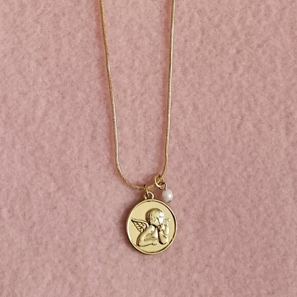 RJ Graziano CN Necklace, Gold Tone with Raphael Cherub Pendant - Picture 1 of 6
